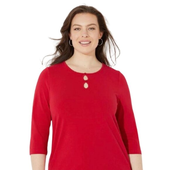 Catherines Women's Plus Top Womens Size 2X Suprema Teardrop Tee Red 3/4 Sleeve - Picture 4 of 11